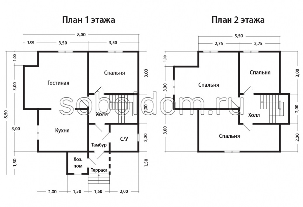 Каркасный дом К-139, 8x8,5 м.