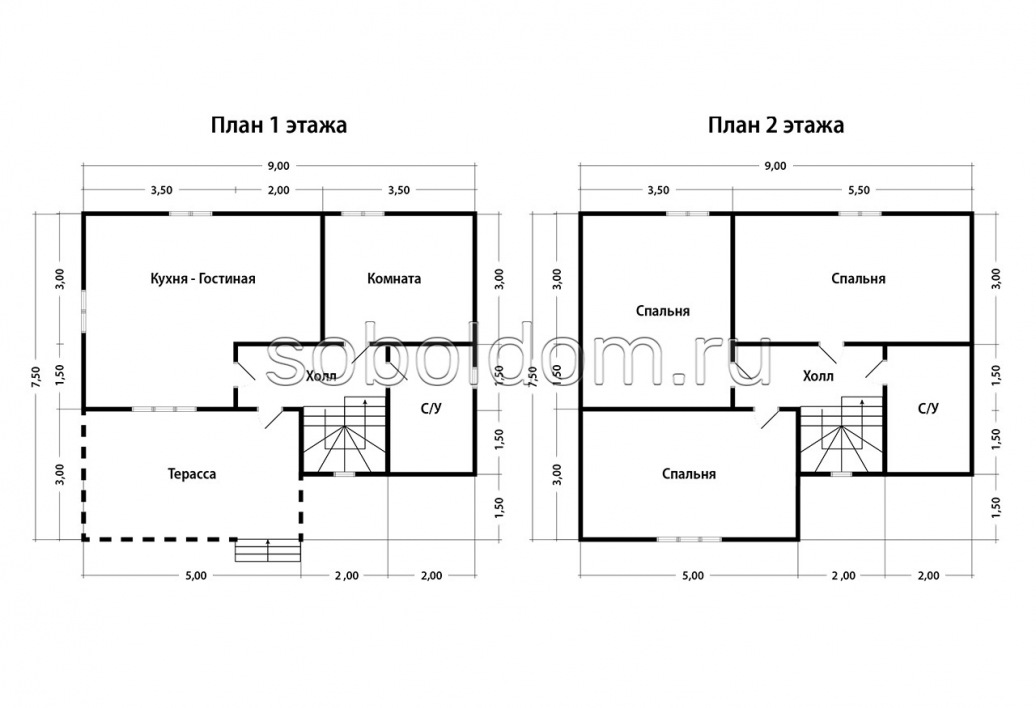 Каркасный дом К-159, 7,5х9 м.