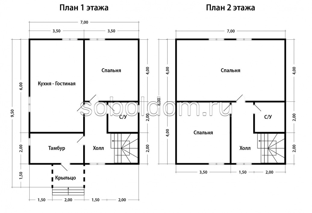 Дом из сухого бруса Д-161, 7х8 м.