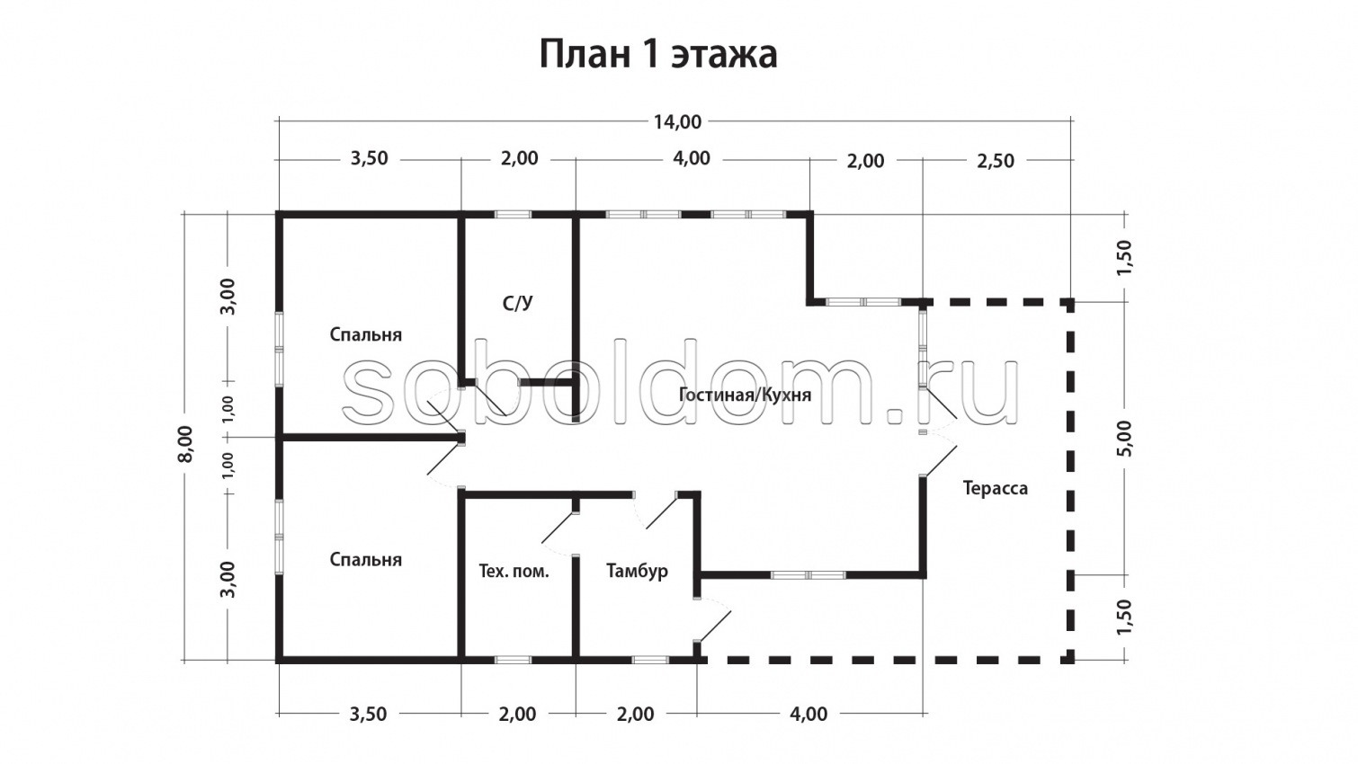 Дом из бруса Д-163, 8х14 м.