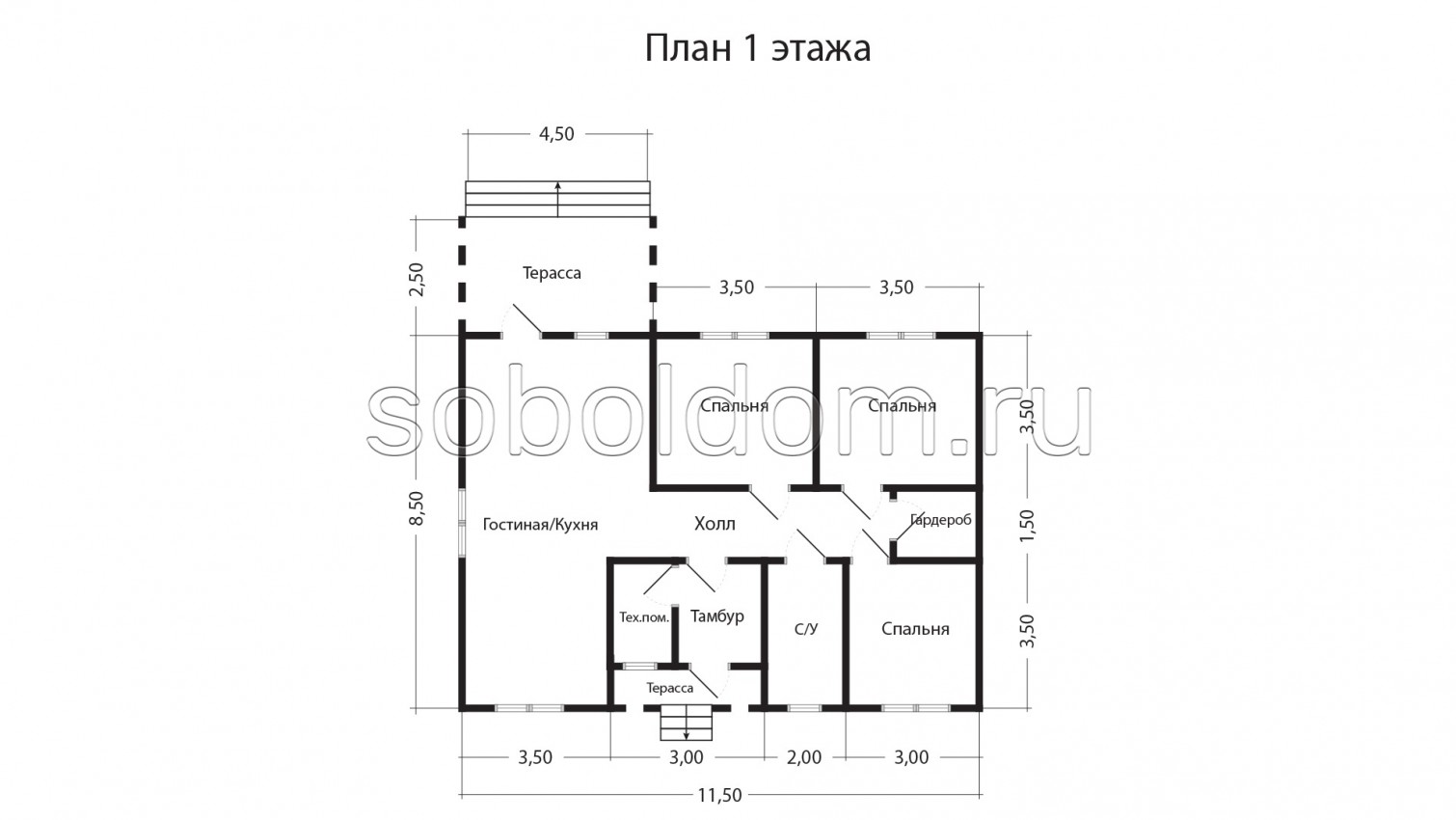 Каркасный дом К-164, 8,5х11,5 м.