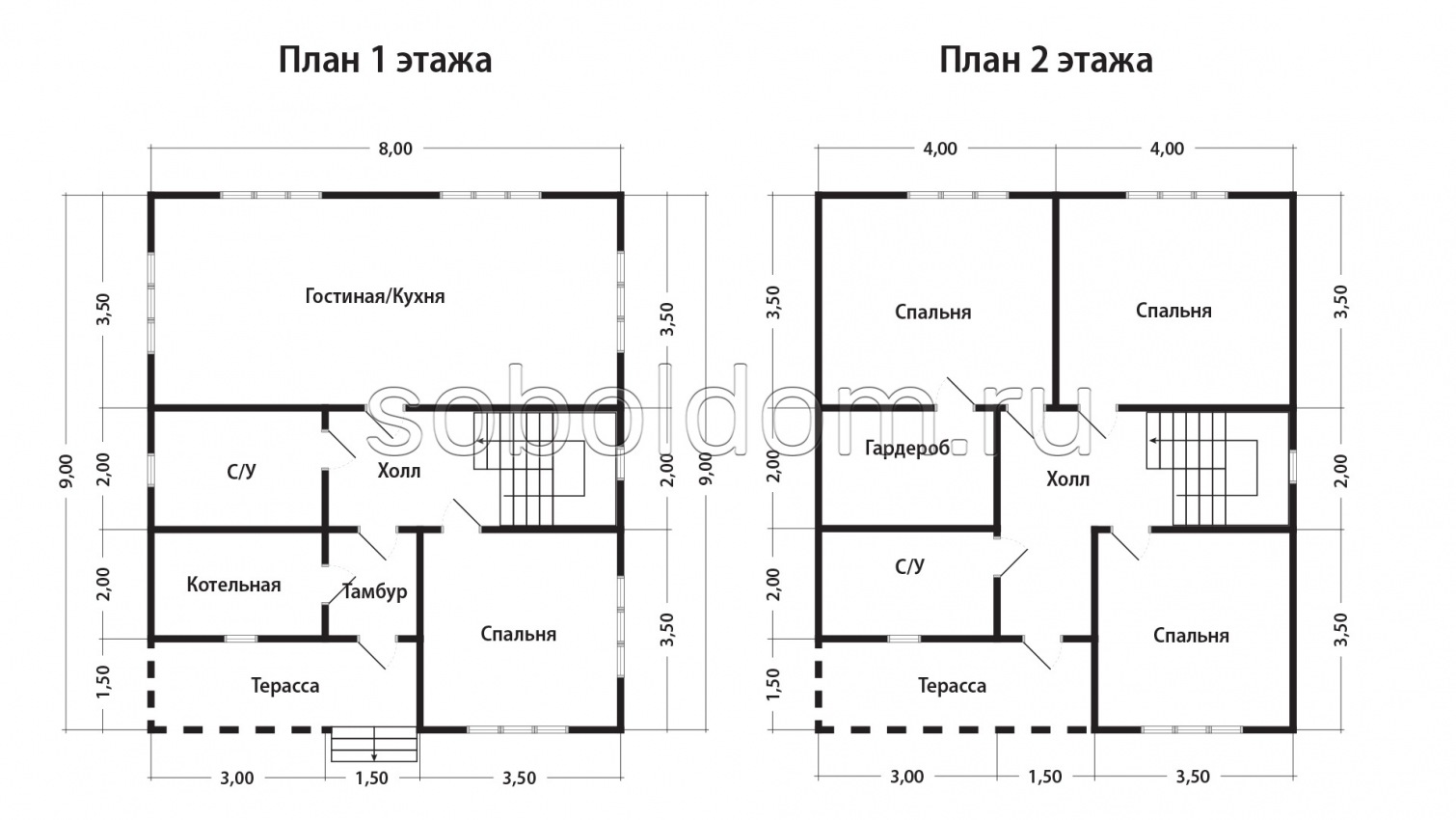 Дом из бруса Д-166, 8х9 м.