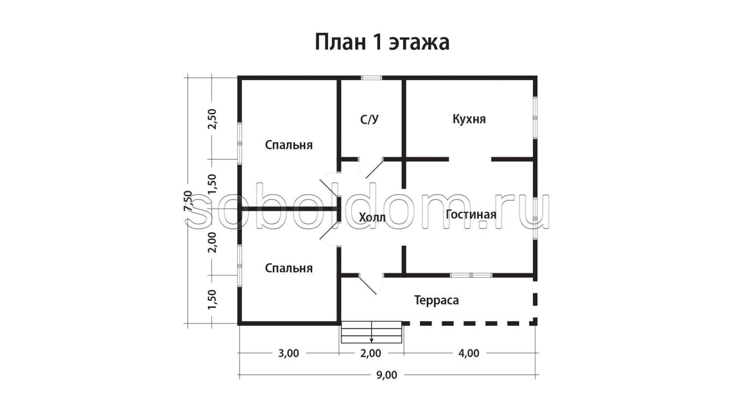 Дом из бруса Д-107, 9x7,5 м.