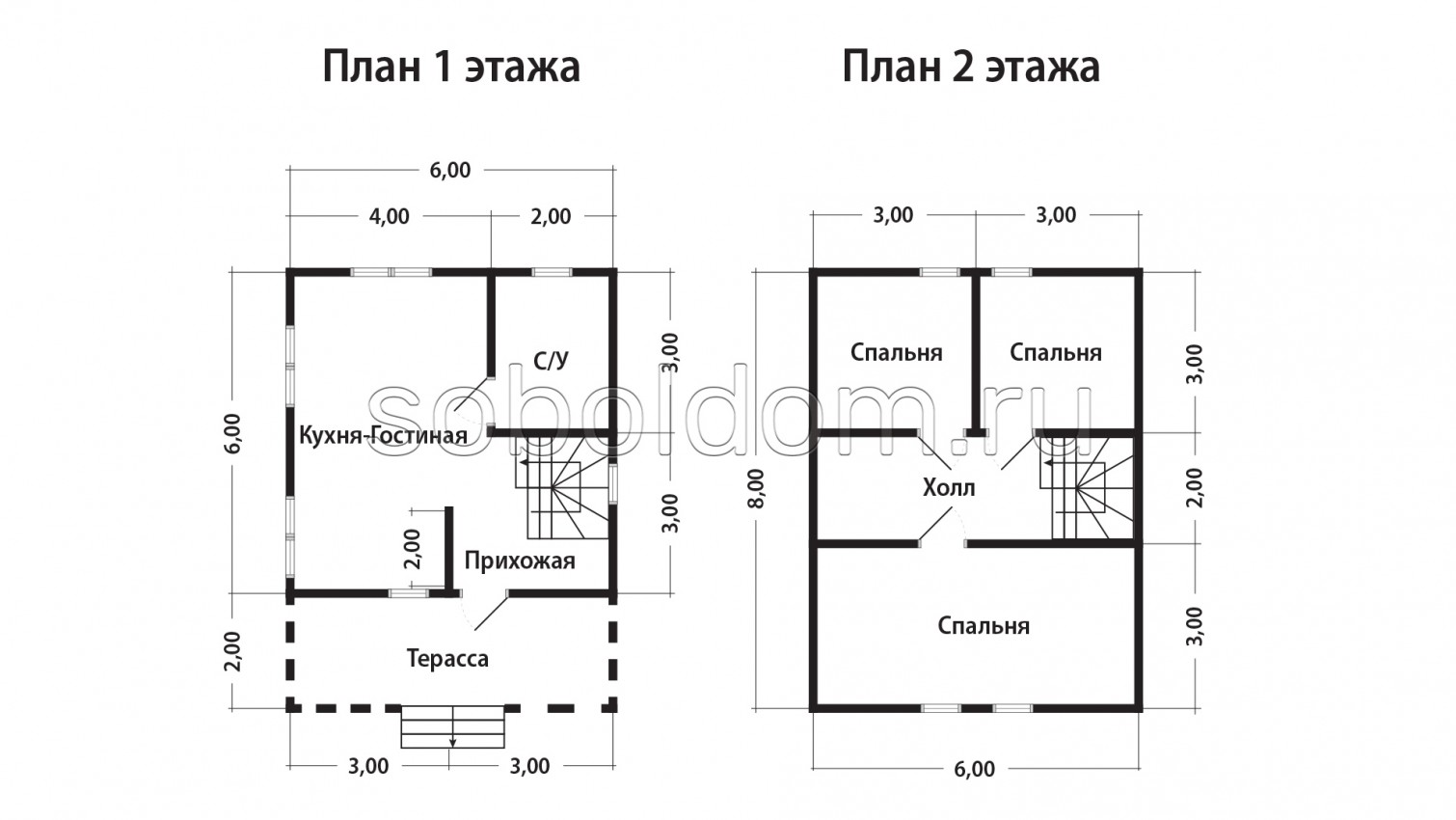 Дом из бруса Д-171, 6х8 м.