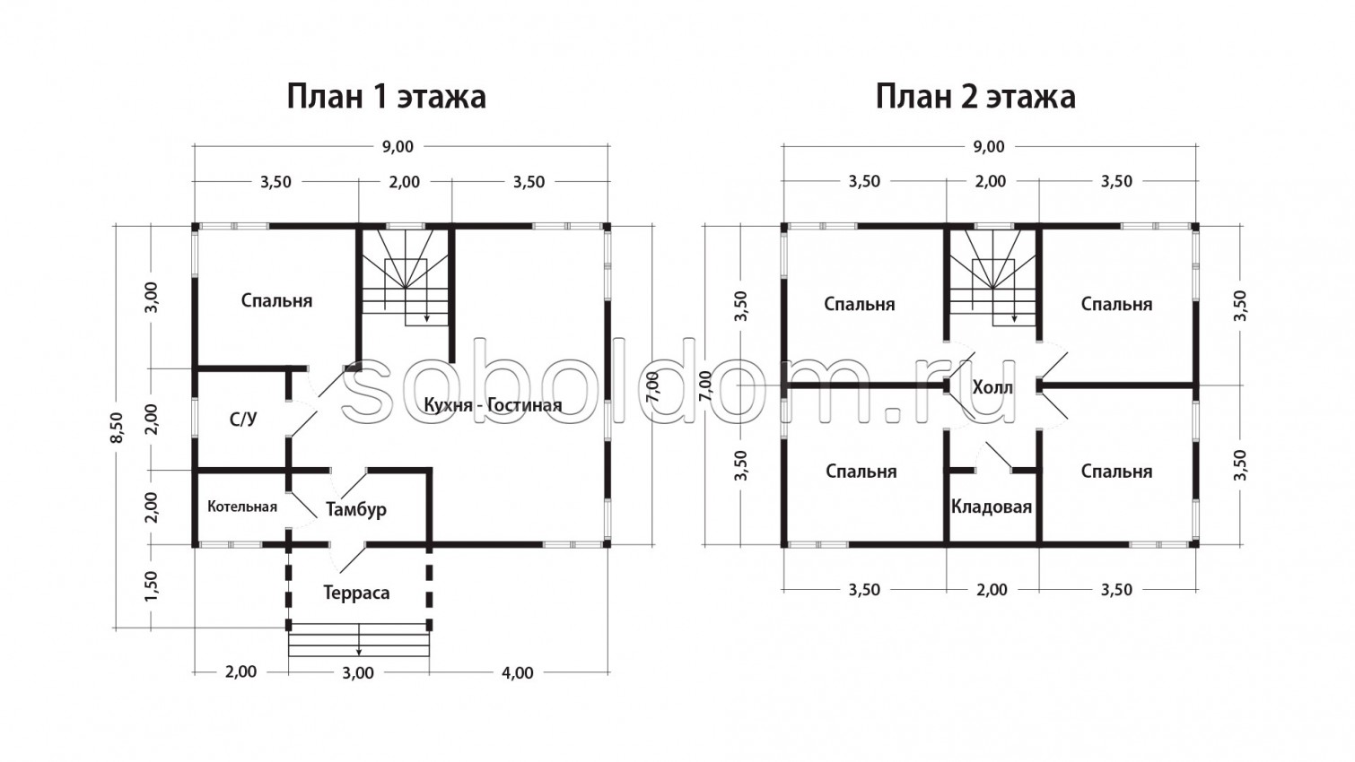 Каркасный дом К-221, 7х9 м.