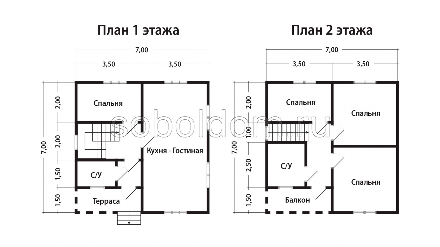 Дом из бруса Д-222, 7х7 м.