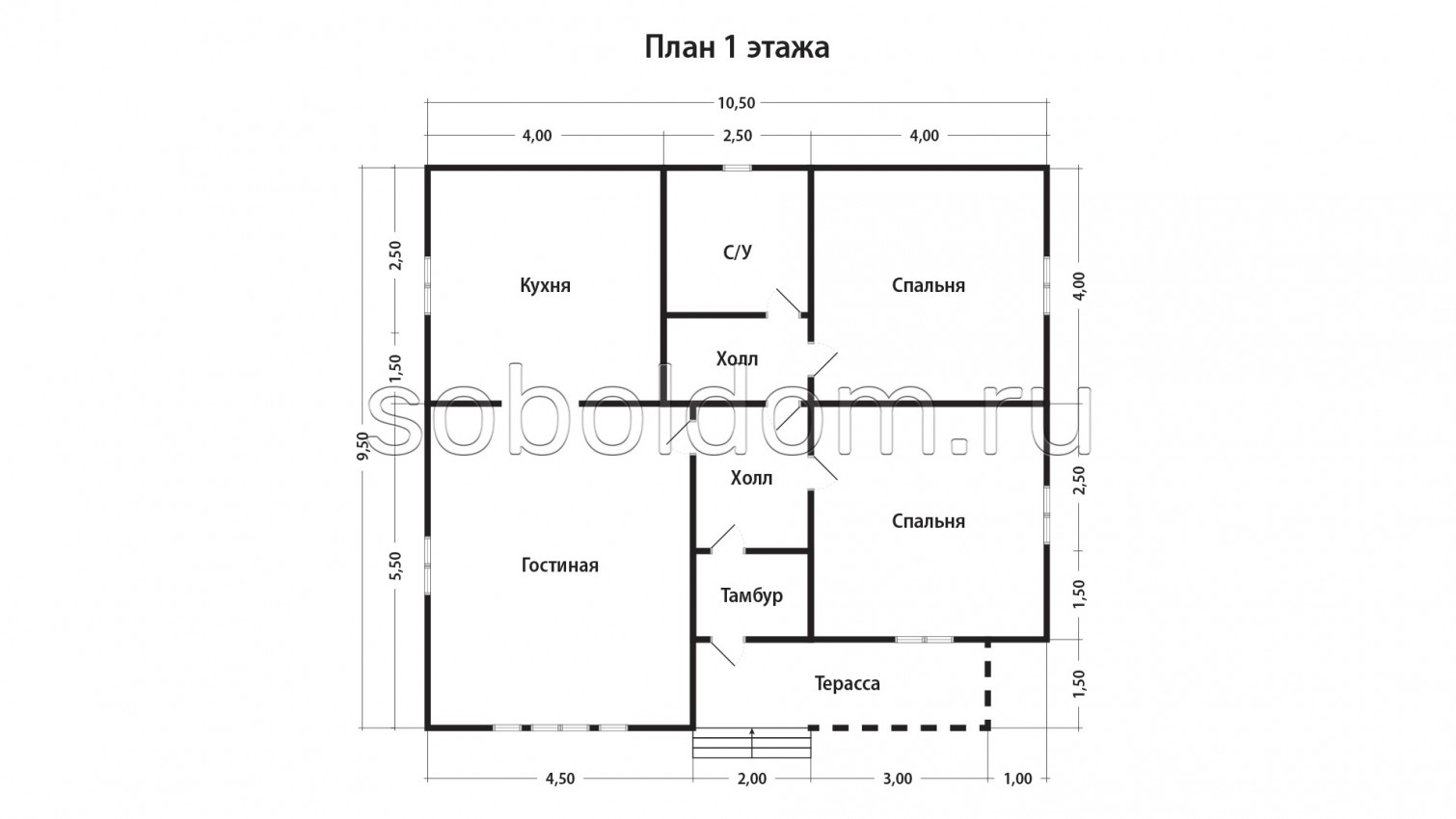 Каркасный дом К-121, 9,5x10,5 м.