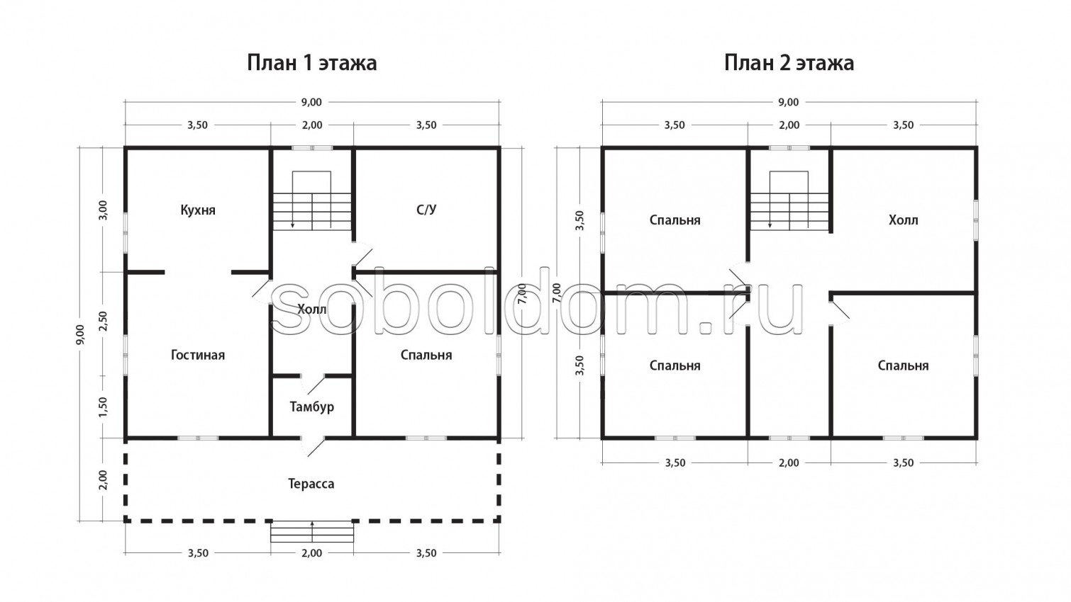 Каркасный дом К-123, 9x9 м.