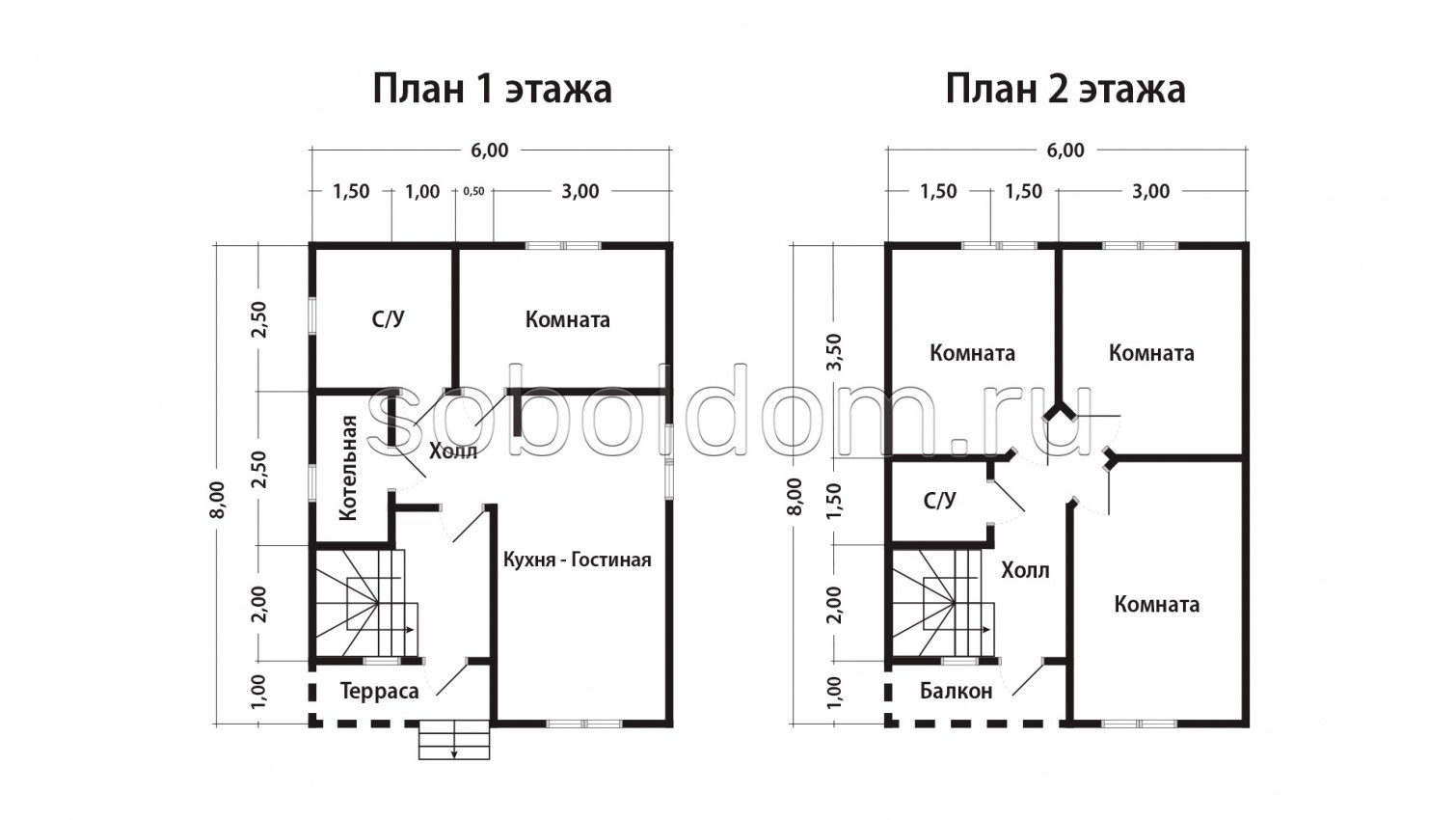 Каркасный дом К-223, 6х8 м.