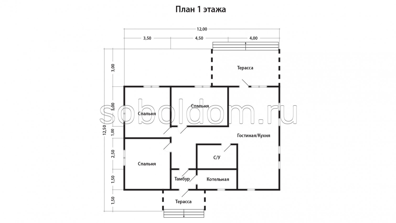 Дом из бруса Д-174, 12х12,5 м.