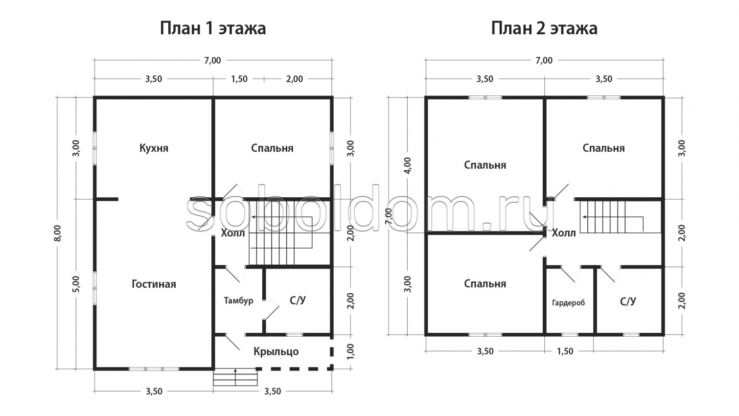 Дом из бруса Д-155, 7х8 м.