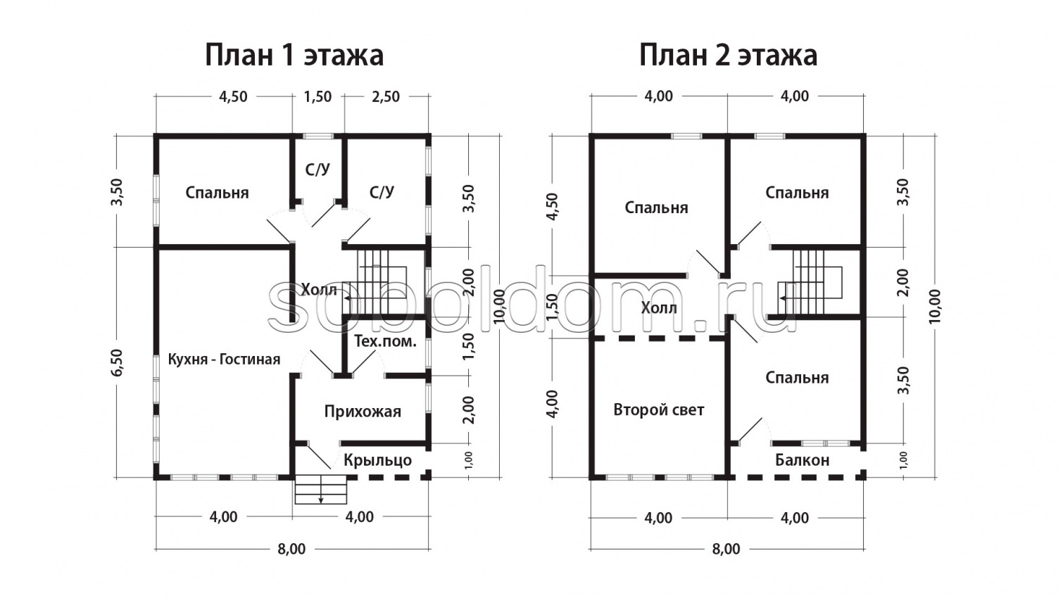 Дом из бруса Д-227, 8х10 м.