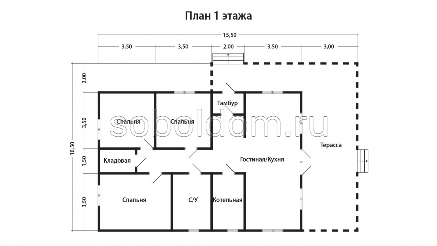 Дом из сухого бруса Д-178, 10,5х15,5 м.