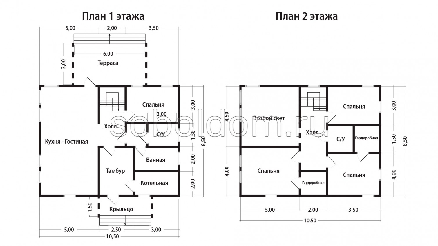 Дом из сухого бруса Д-228, 8,5х10,5 м.