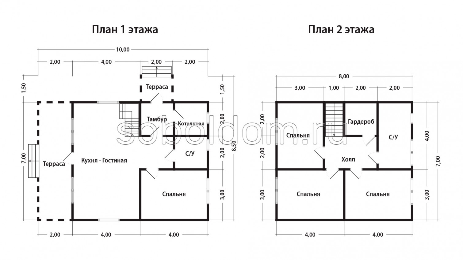 Дом из сухого бруса Д-229, 7х10 м.