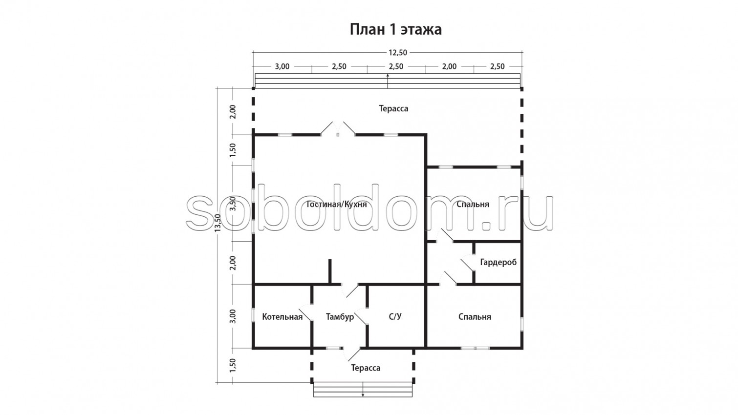 Дом из сухого бруса Д-180, 12,5х13,5 м.