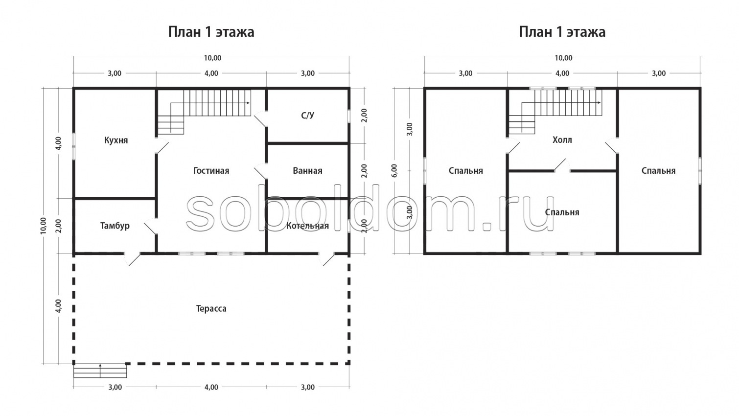 Дом из бруса Д-62, 10x10 м.