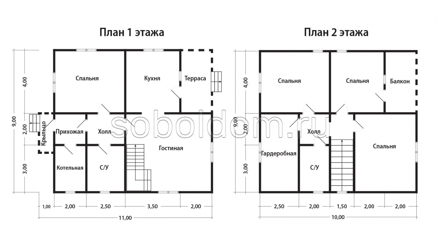 Дом из сухого бруса Д-126, 11x9 м.