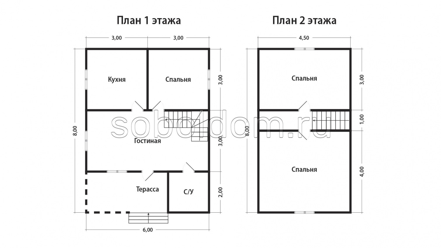 Дом из сухого бруса Д-142, 6x8 м.