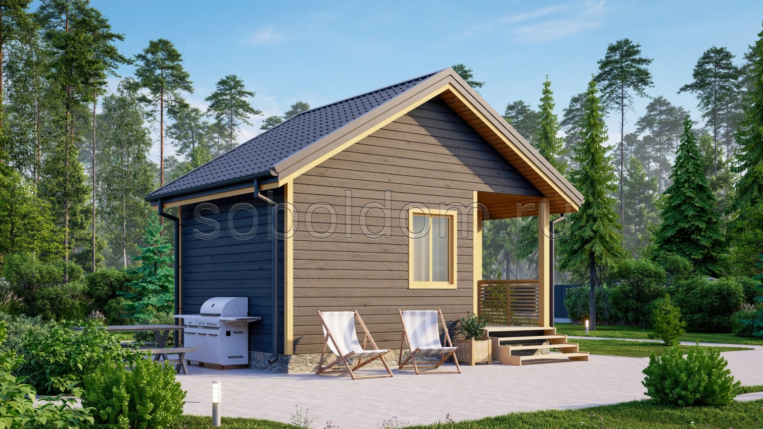 Каркасная баня К-41, 6x4 м.