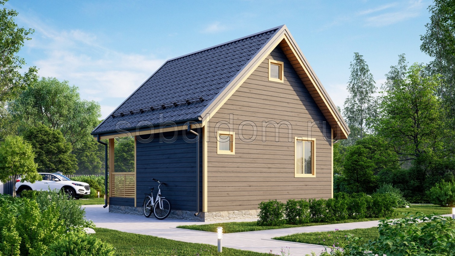 Баня из сухого бруса Б-22, 6x6 м.