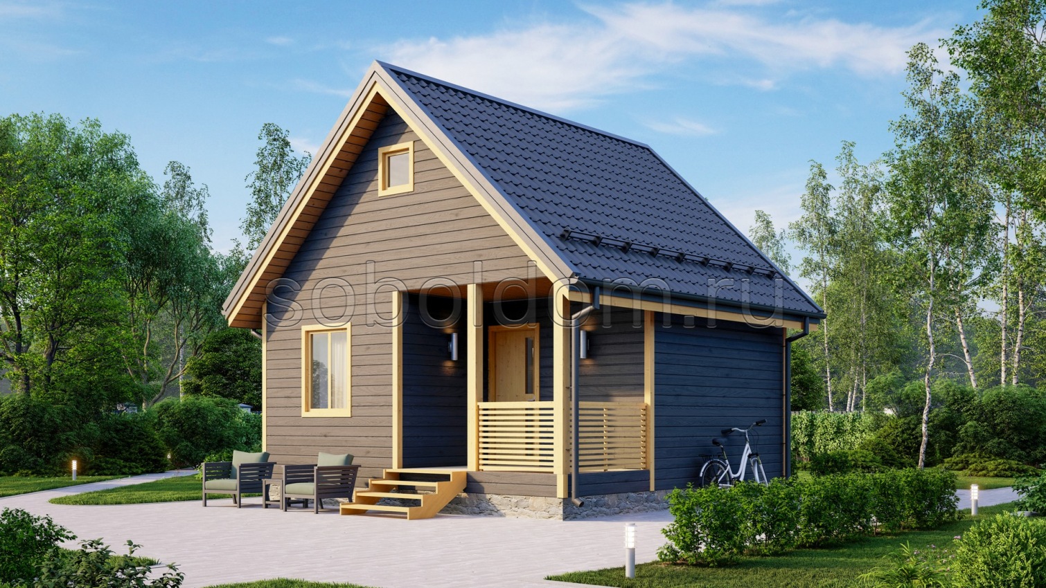 Каркасная баня К-22, 6x6 м.