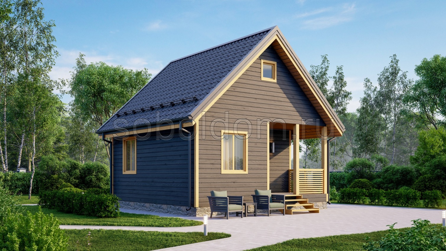 Каркасная баня К-22, 6x6 м.