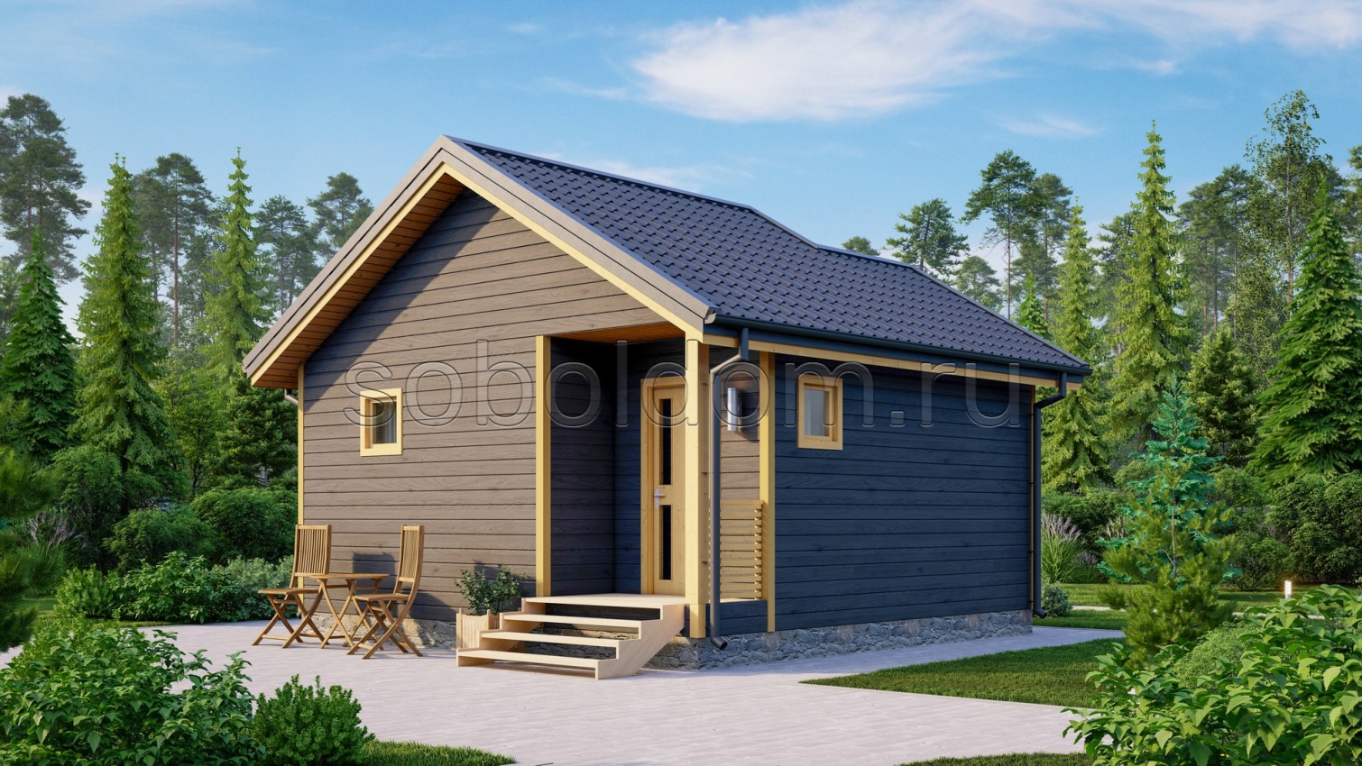 Баня из сухого бруса Б-26, 6x6 м.