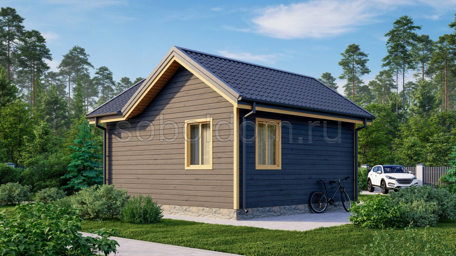 Каркасная баня К-08, 6x6 м.