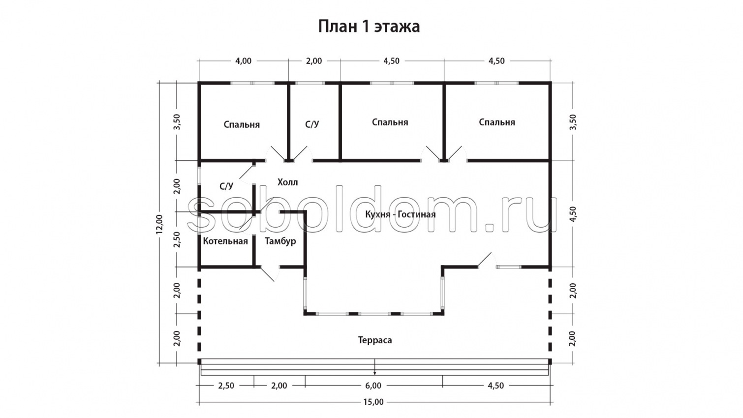 Каркасный дом К-230, 12х15 м.