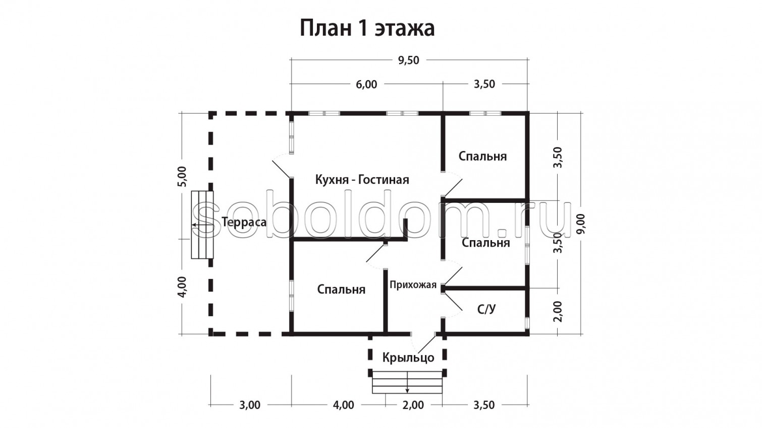 Каркасный дом К-237, 9х9,5 м.