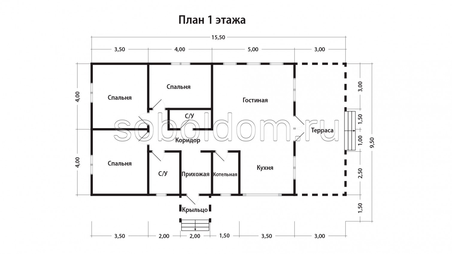 Каркасный дом К-239, 8х15,5 м.