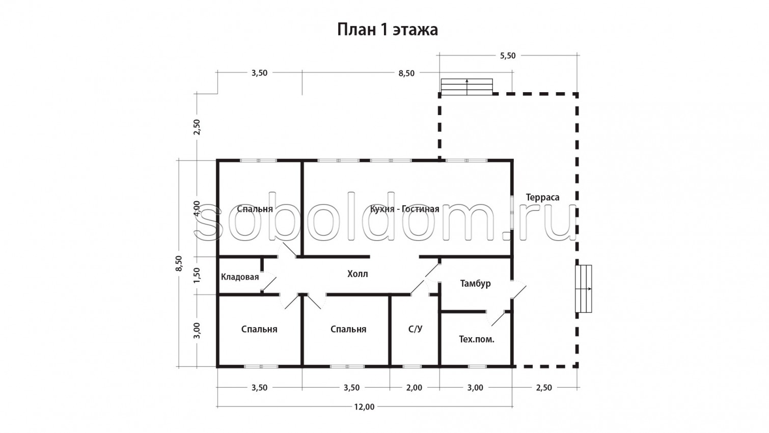 Каркасный дом К-240, 8,5х12 м.