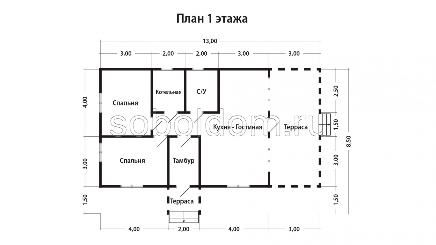 Дом из сухого бруса Д-241, 7х13 м.