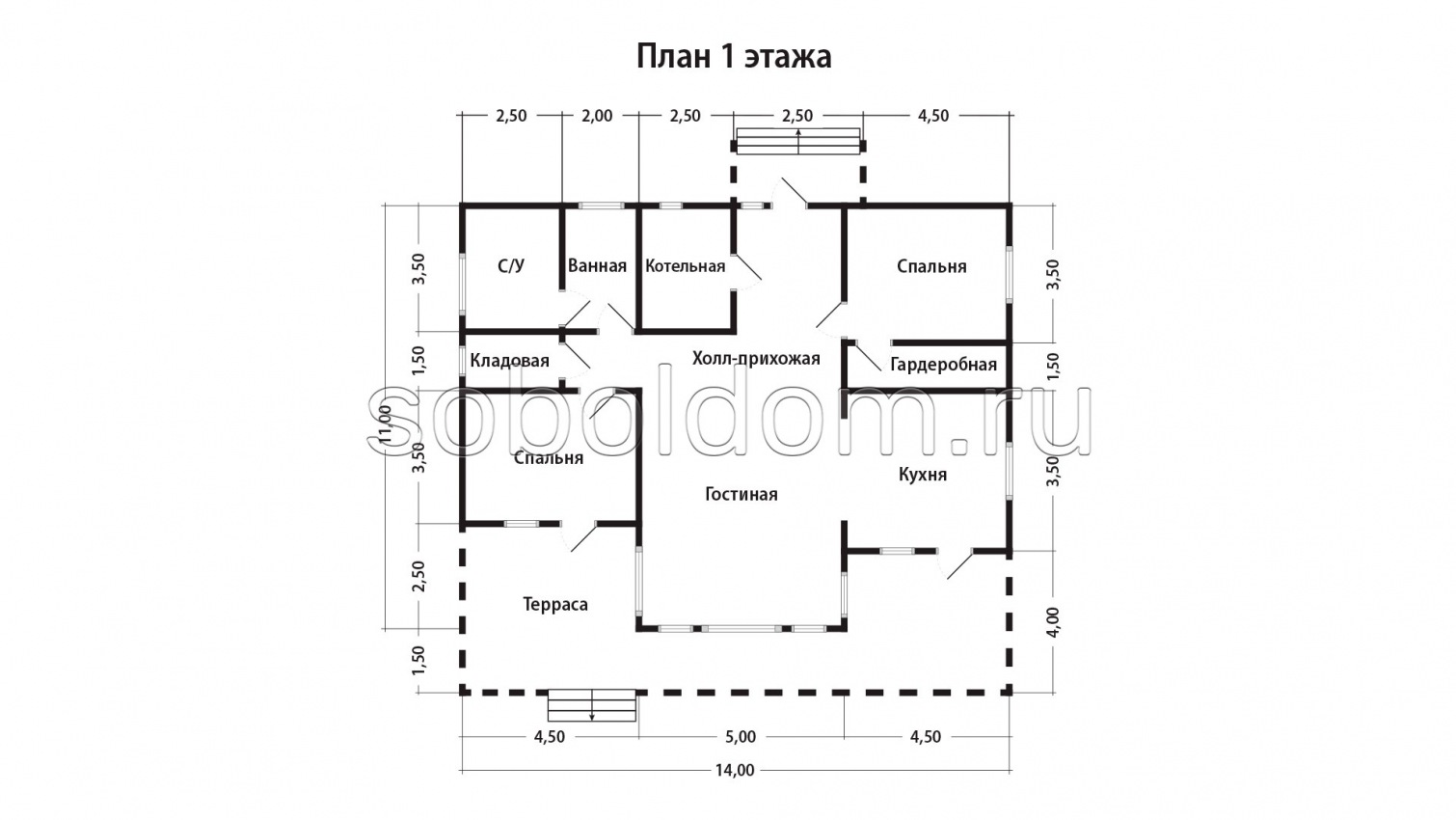 Каркасный дом К-245, 11х14 м.