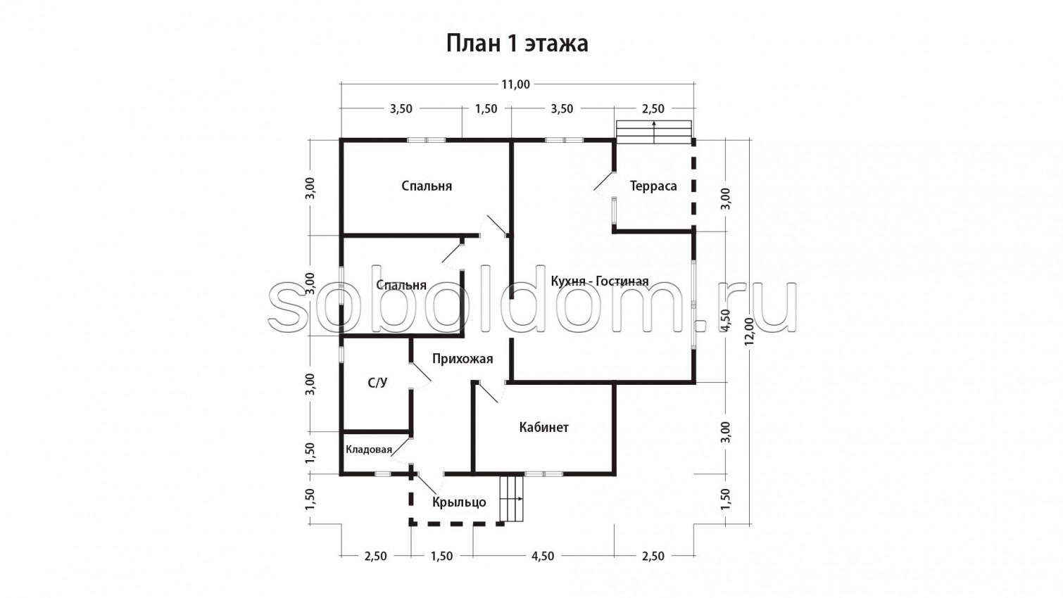 Дом из сухого бруса Д-246, 11х12 м.