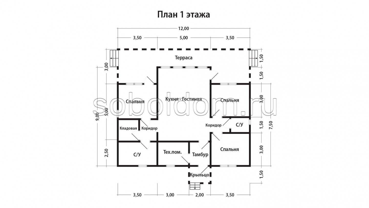 Каркасный дом К-247, 9х12 м.