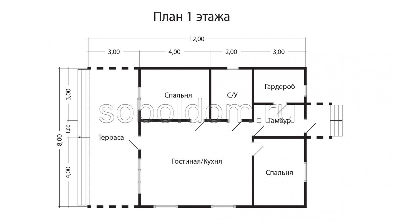 Дом из сухого бруса Д-185, 8х12 м.