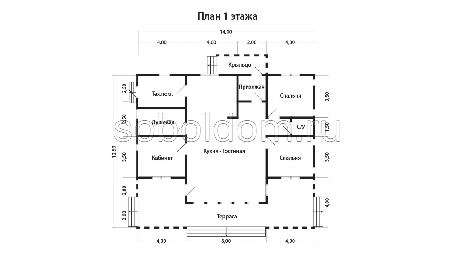 Каркасный дом К-250, 12х14,5 м.