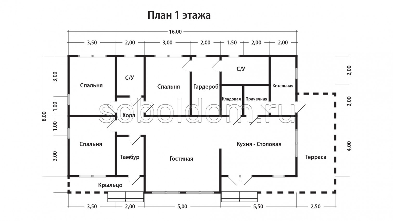 Каркасный дом К-251, 8х16 м.