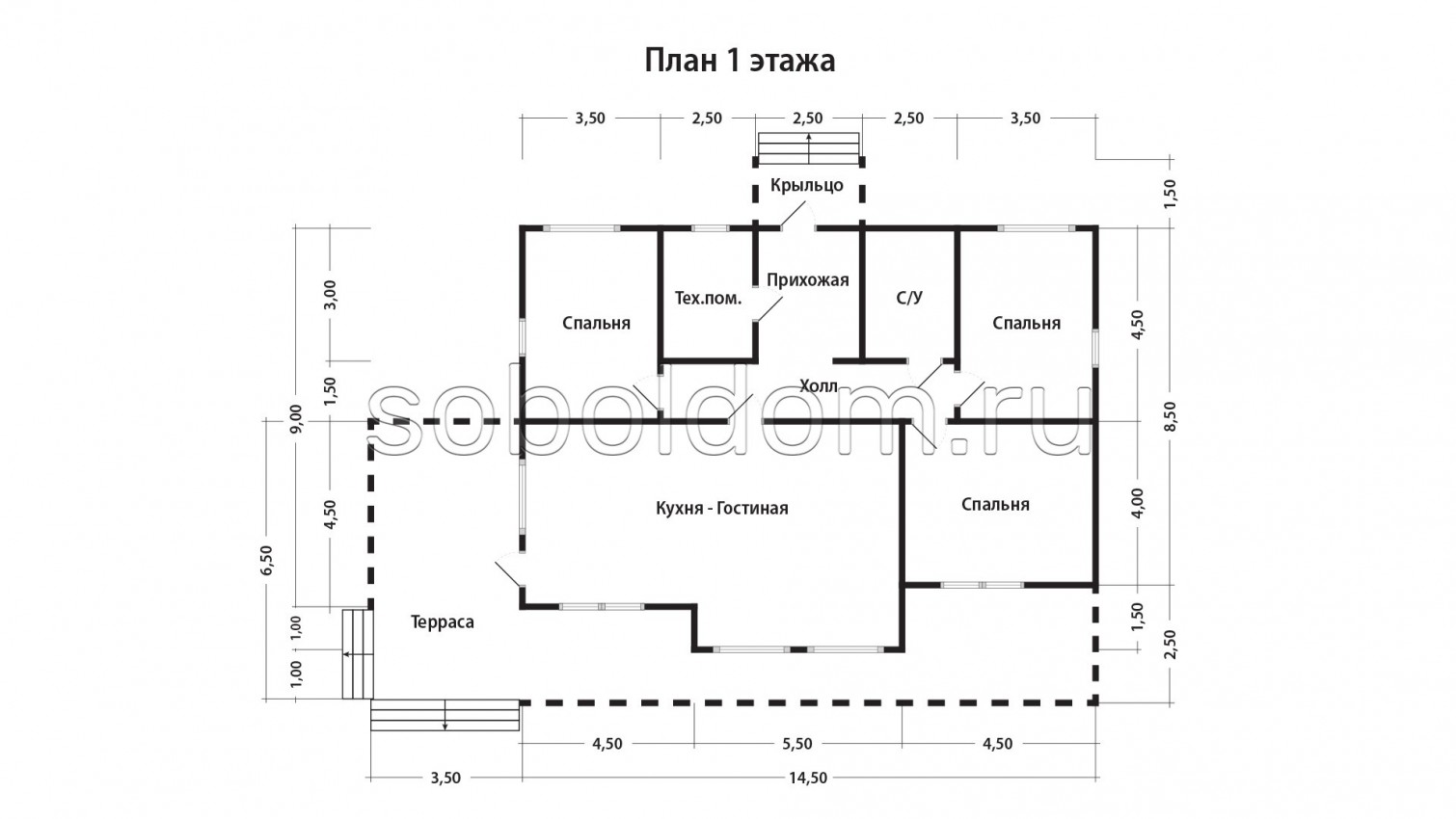 Каркасный дом К-252, 11х14,5 м.