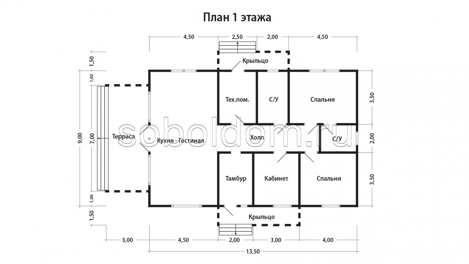 Дом из бруса Д-256, 9х13,5 м.