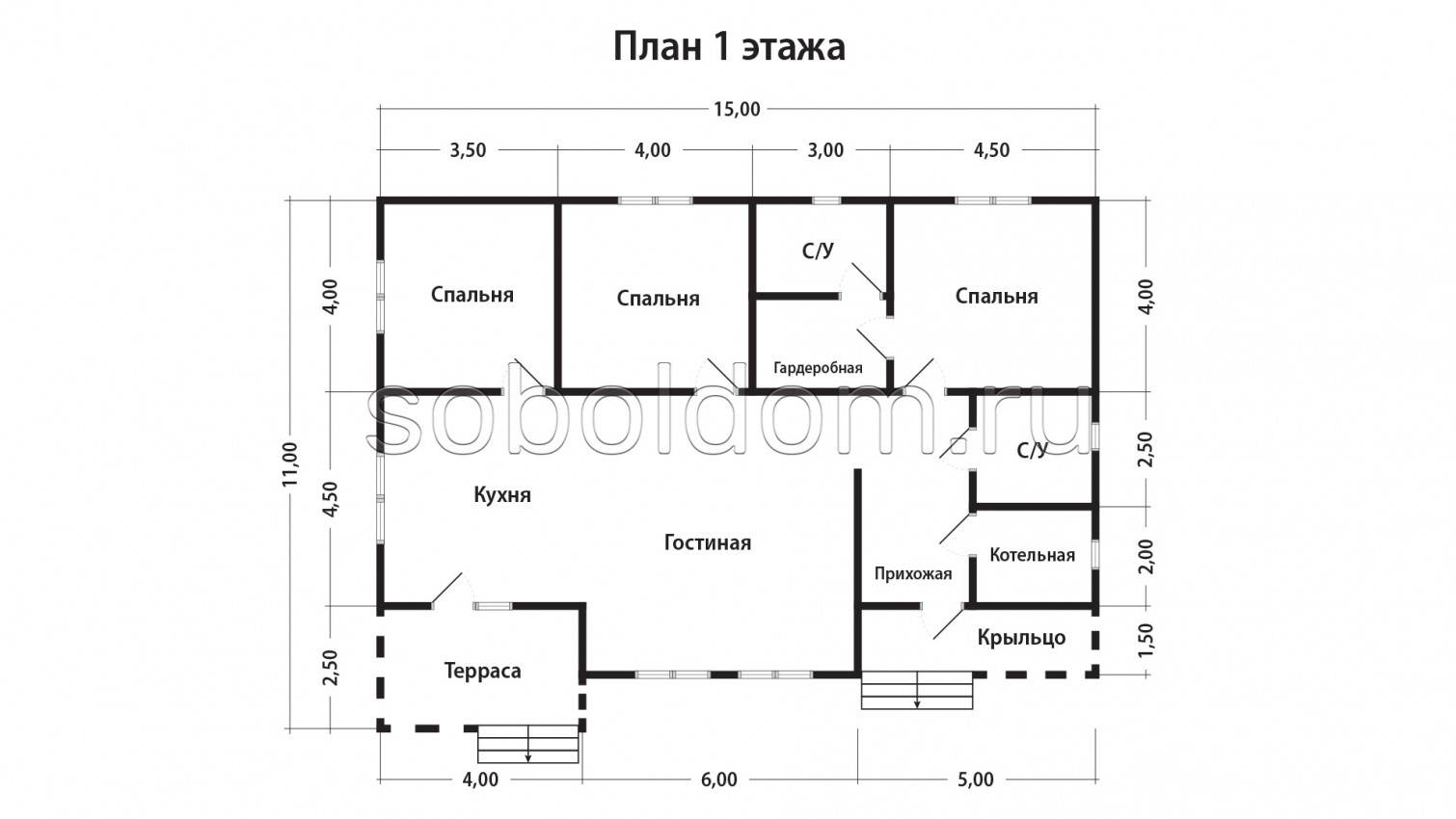Каркасный дом К-257, 11х15 м.