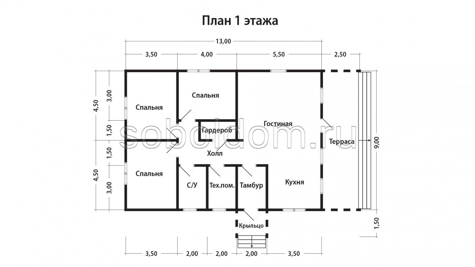 Дом из бруса Д-258, 9х13 м.