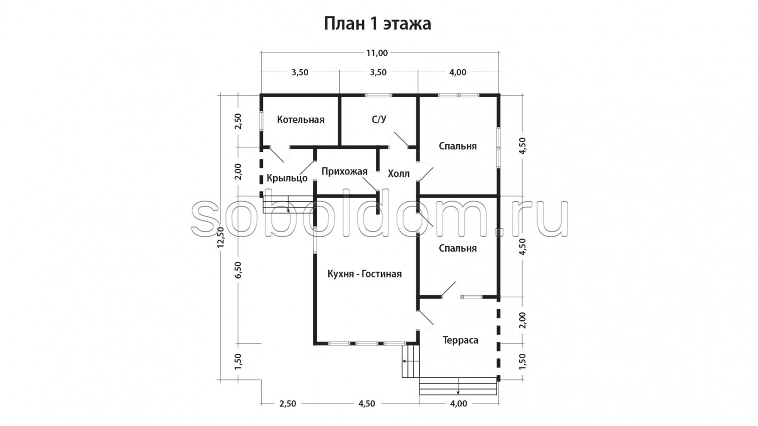 Дом из бруса Д-259, 9х13 м.