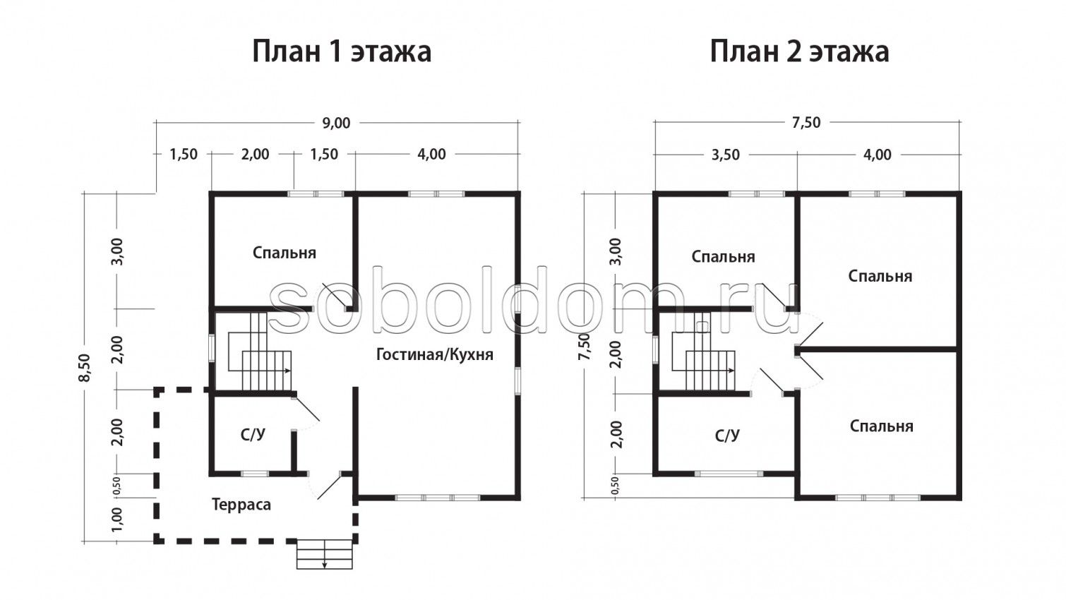 Дом из сухого бруса Д-186, 8,5х9 м.