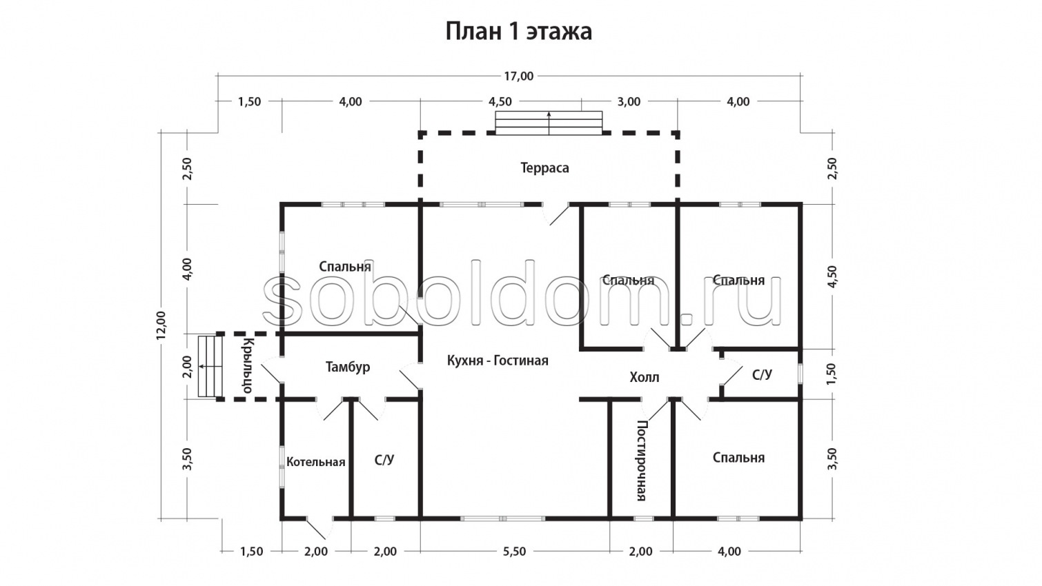 Дом из бруса Д-260, 12х17 м.