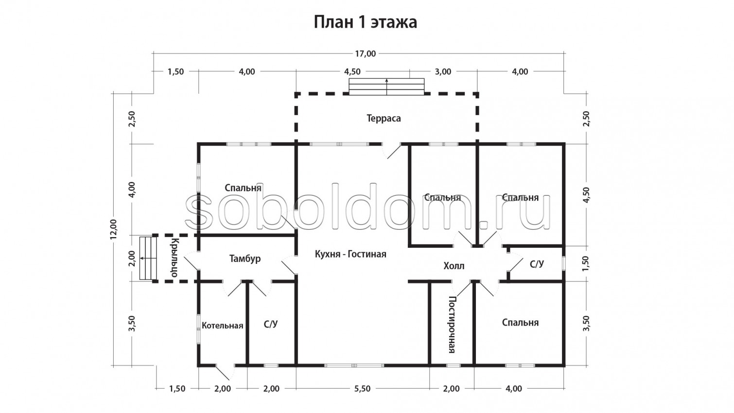 Дом из сухого бруса Д-260, 9х9 м.