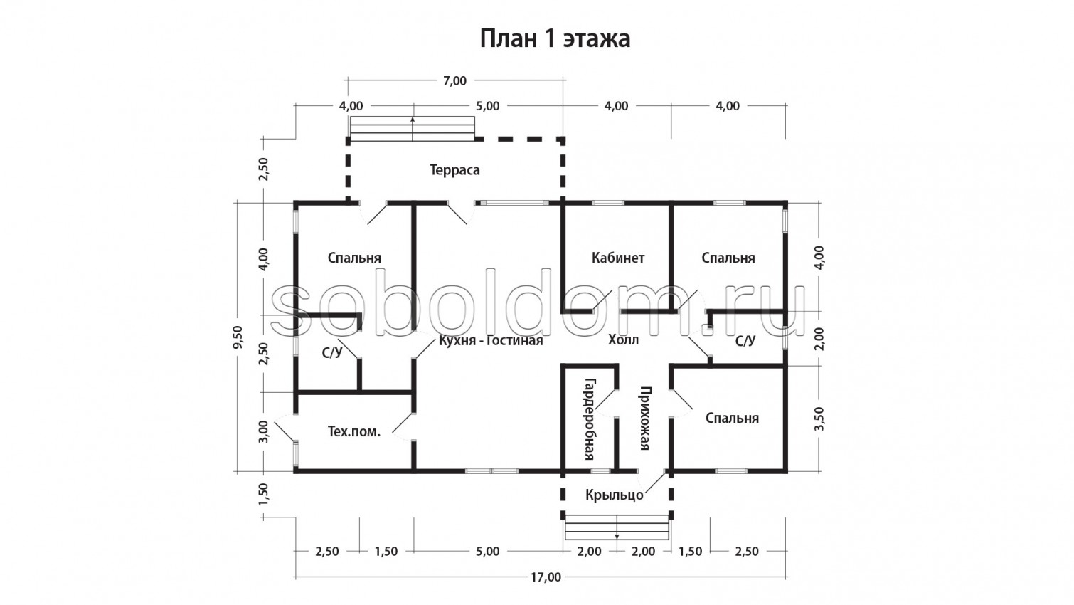 Каркасный дом К-261, 9,5х17 м.