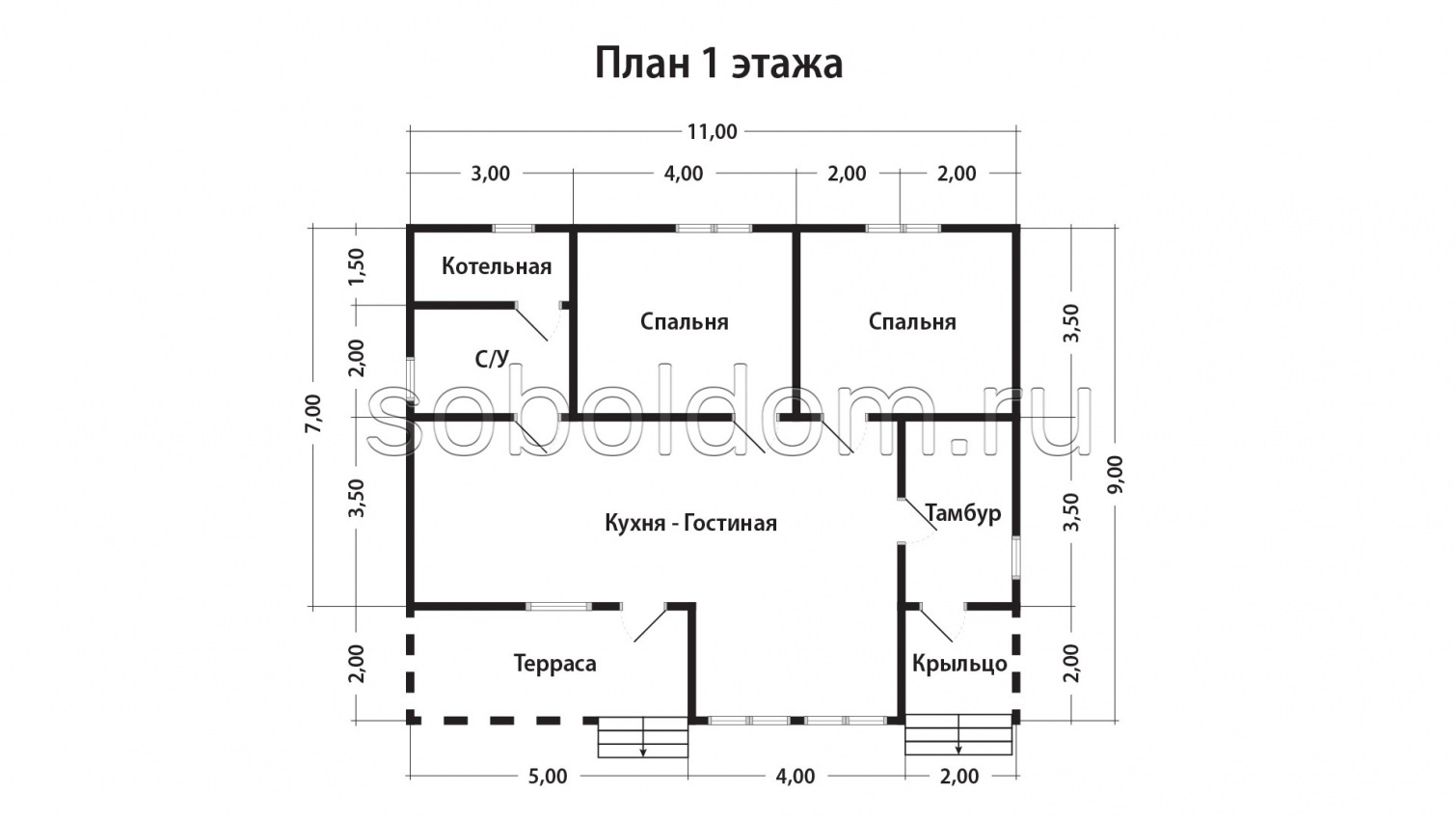 Дом из бруса Д-263, 9х11 м.